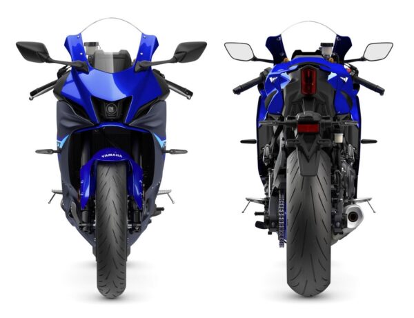 Yamaha YZF-R7 2024 Icon Blue front and rear