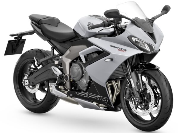 Triumph Daytona 660 2024 Snowdonia White Sapphire Black front