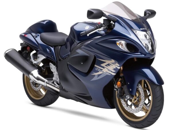 Suzuki GSX1300R Hayabusa 2008 blue with gold wheels front