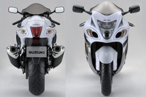 Suzuki GSX1300R Hayabusa 2013 Pearl Glacier White Metallic Oort Grey front and back