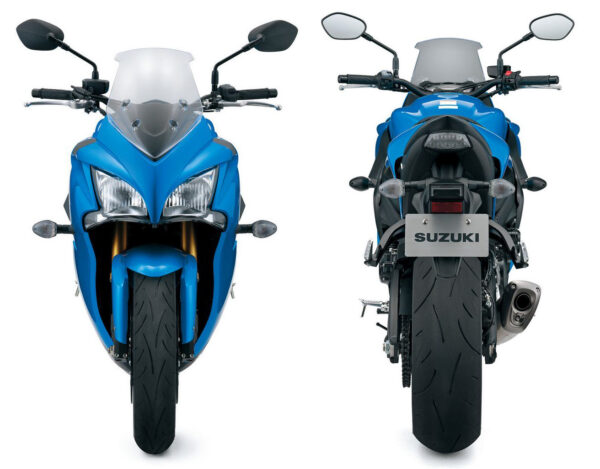 Suzuki GSX-S1000F 2015 blue front and rear