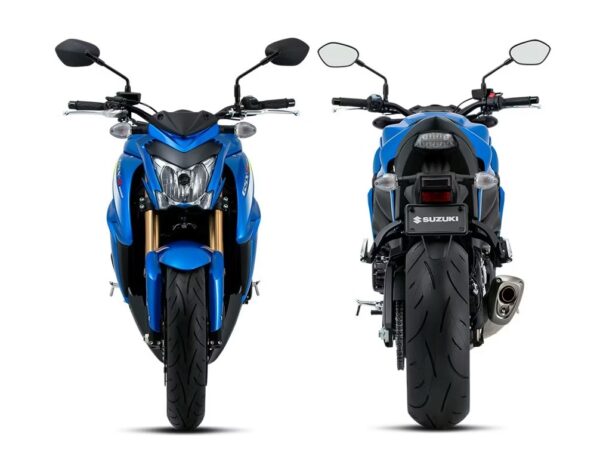 Suzuki GSX-S1000 2015 blue front and rear