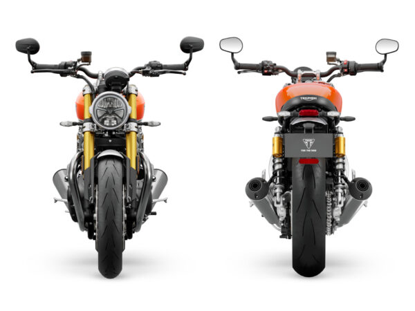 Triumph Speed Twin 1200 RS 2025 Baja Orange front and rear