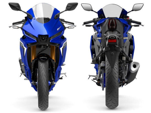 Yamaha YZF-R3 2025 Icon Blue front and rear