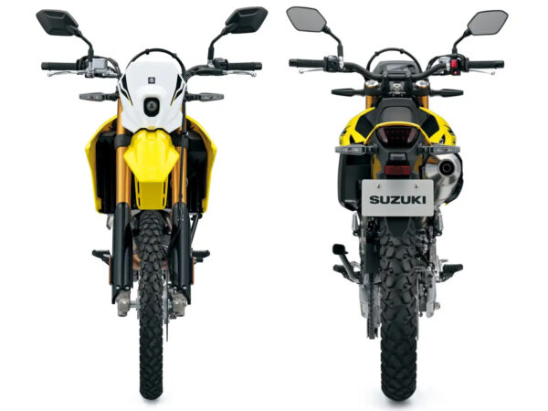 Suzuki DR-Z4S 2025 Champion Yellow No 2 Solid Special White No 2 front and rear