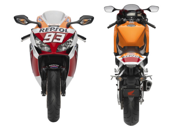 Honda CBR1000RR Fireblade 2015 Vibrant Orange Repsol Replica front and rear