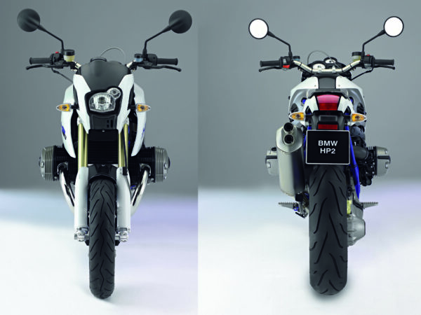 BMW HP2 Megamoto 2006 white front and rear